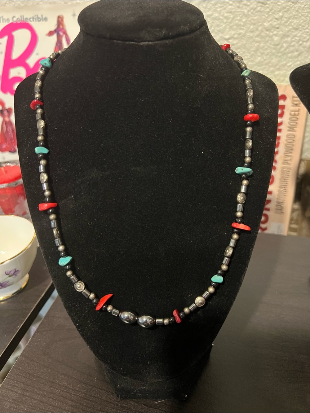Turquoise and Red Beaded Necklace - Womens Jewelry